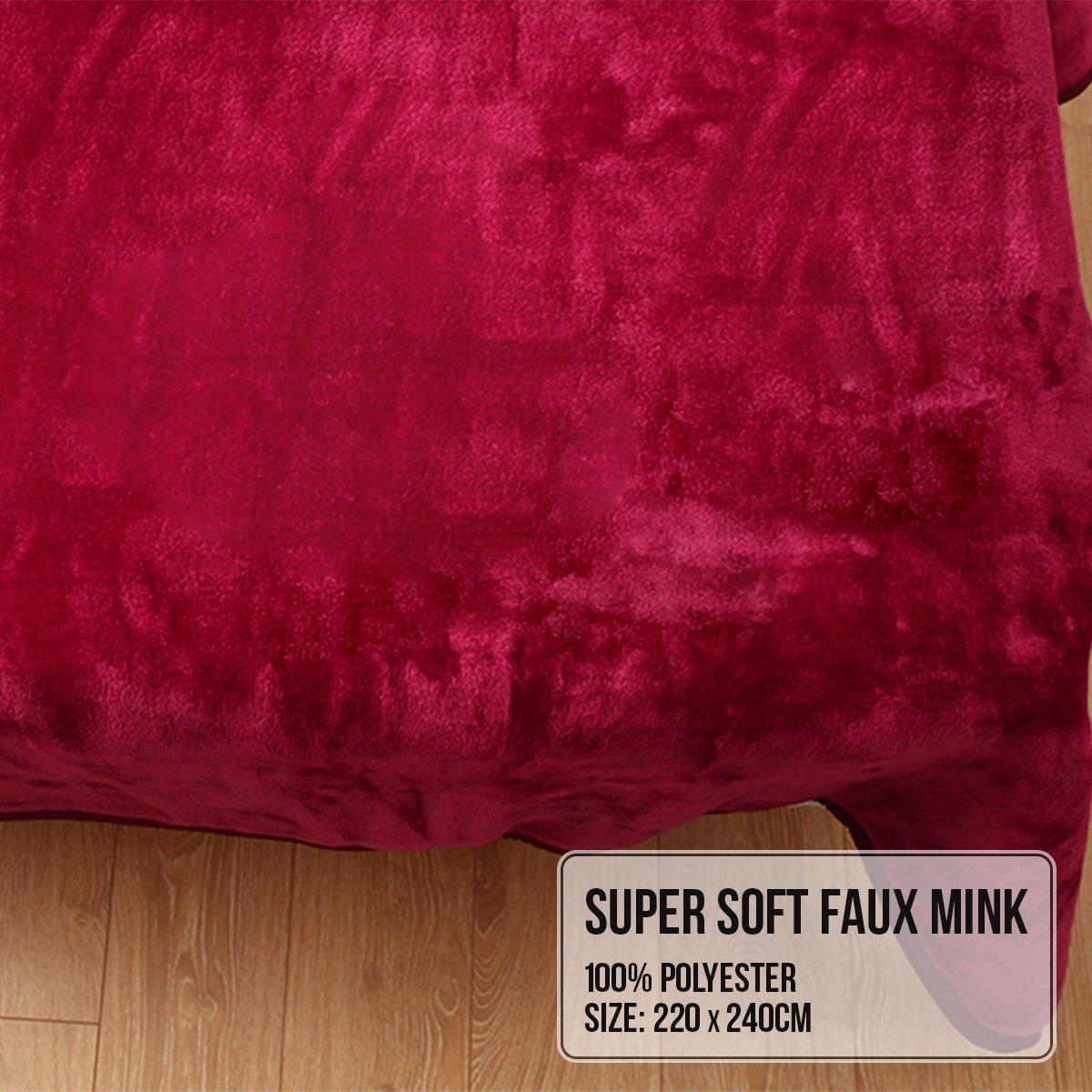 Laura Hill Double-sided Faux Mink Throw Rug Blanket in red, large size 220 x 240cm, showcasing its soft texture and luxurious appearance.